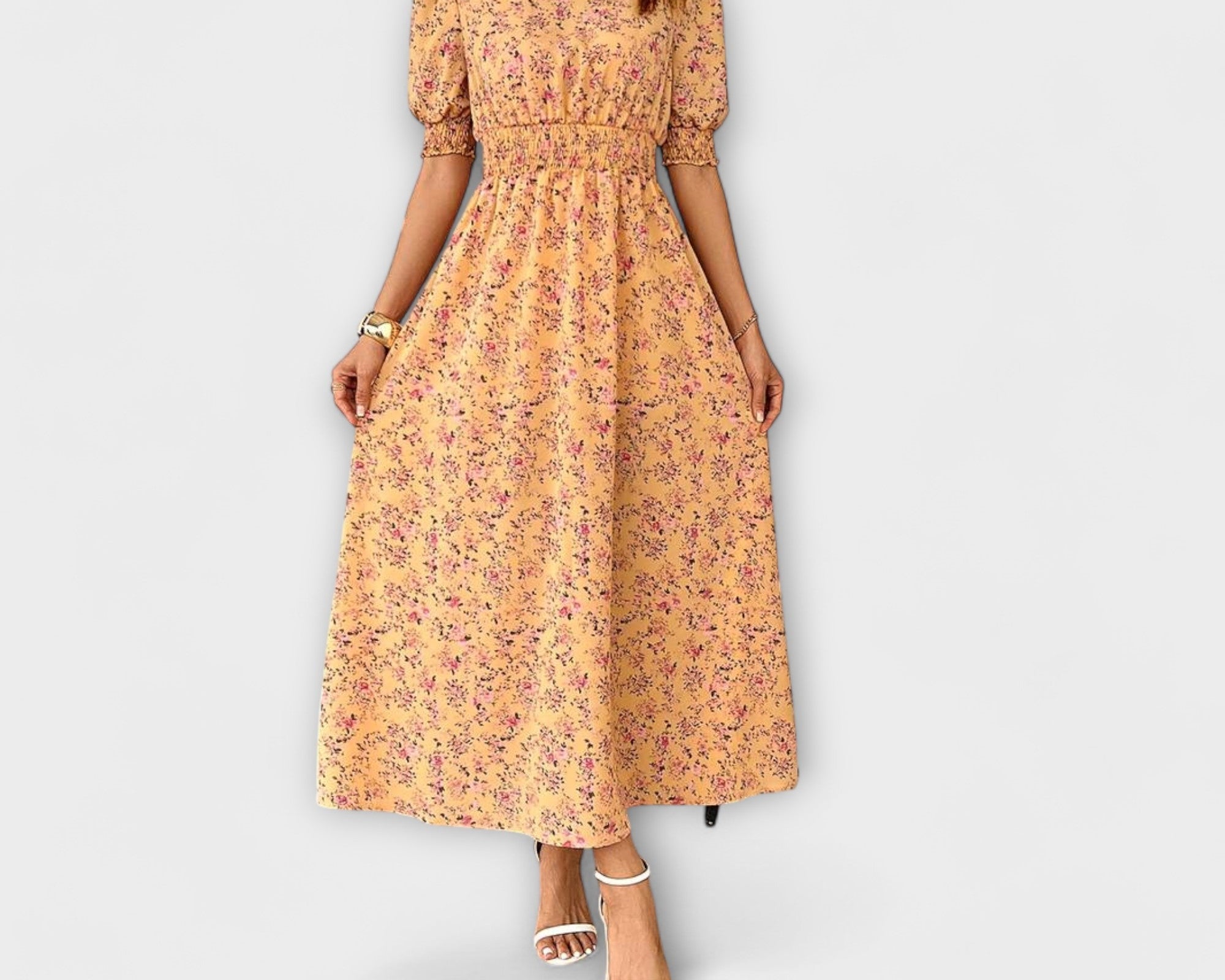 Amelia - Šaty s kulatým výstřihem a květinovým vzorem