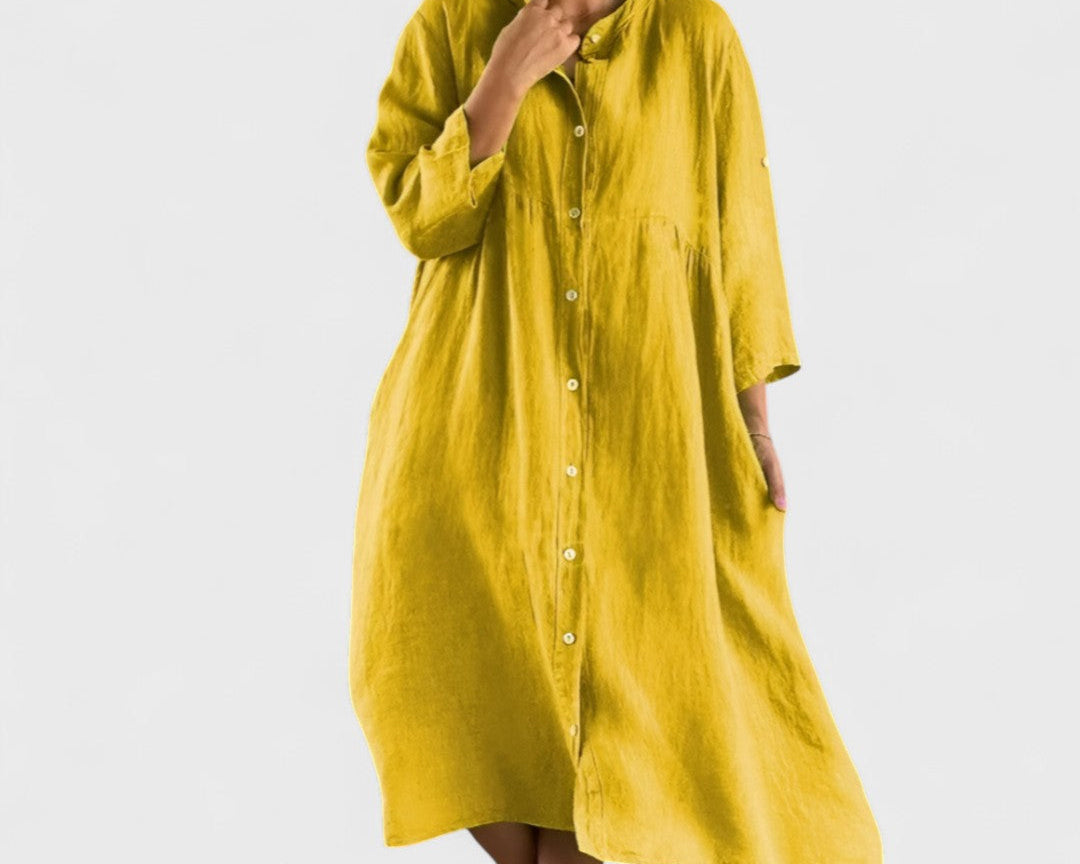 Isa - Bavlněno-lenová Košilová Šaty