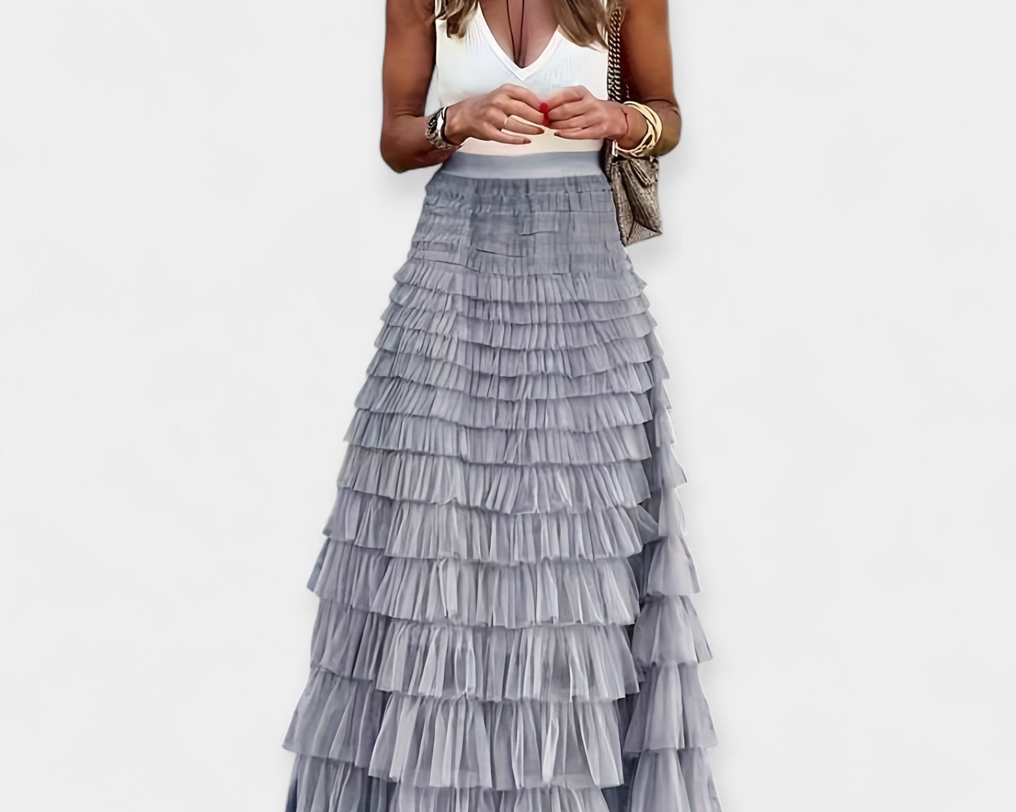 Boho Sukně s Síťovaným Saténovým Lemem