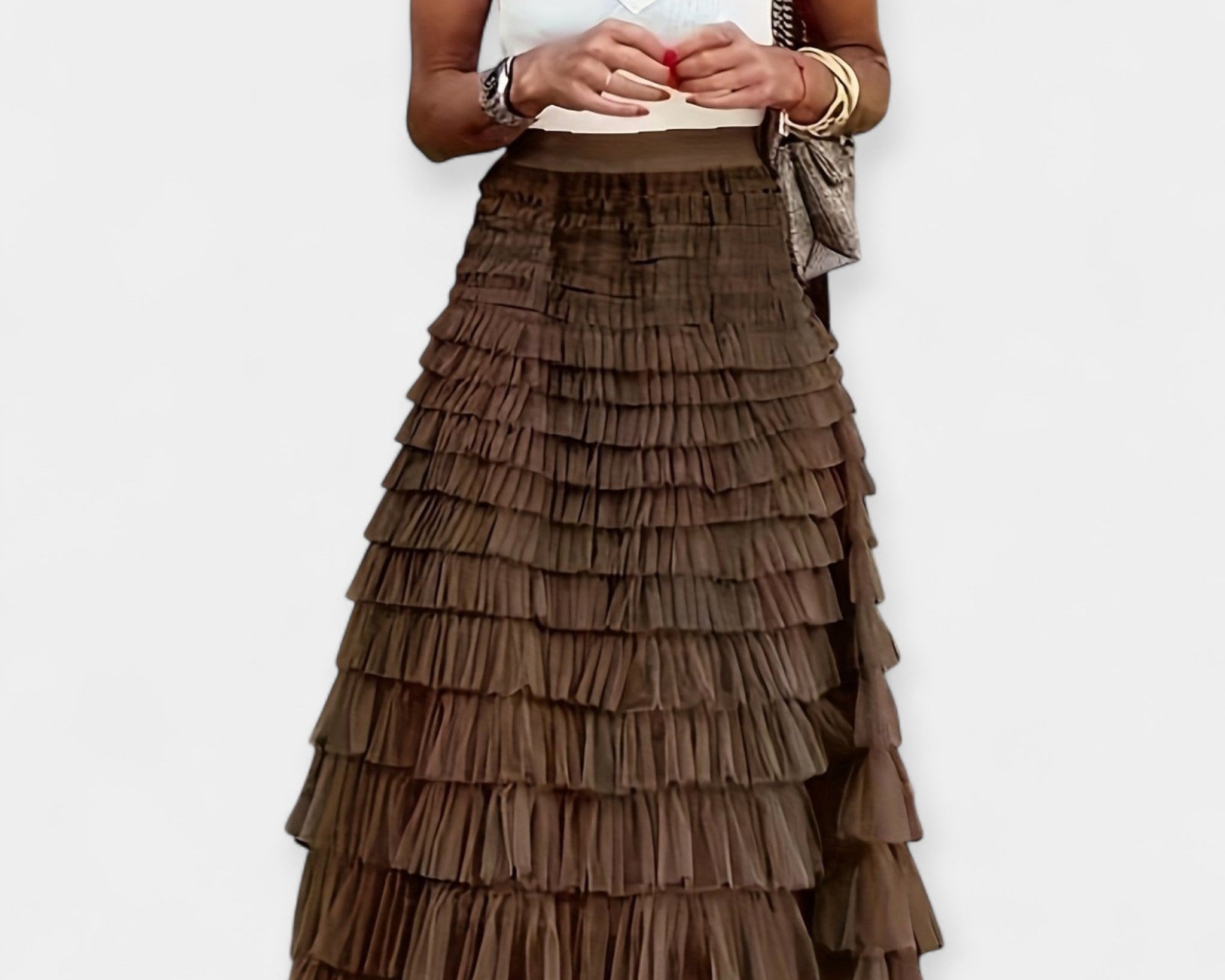 Boho Sukně s Síťovaným Saténovým Lemem