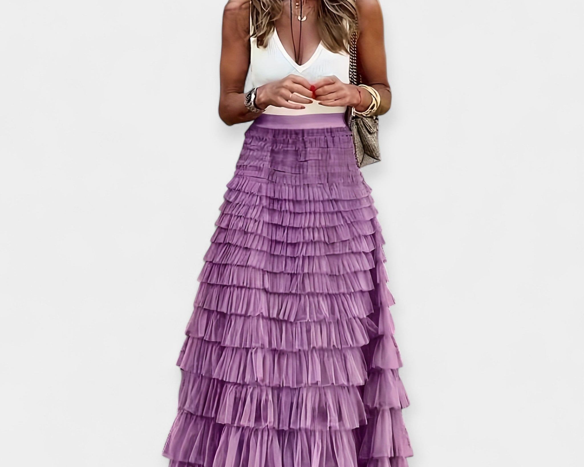 Boho Sukně s Síťovaným Saténovým Lemem