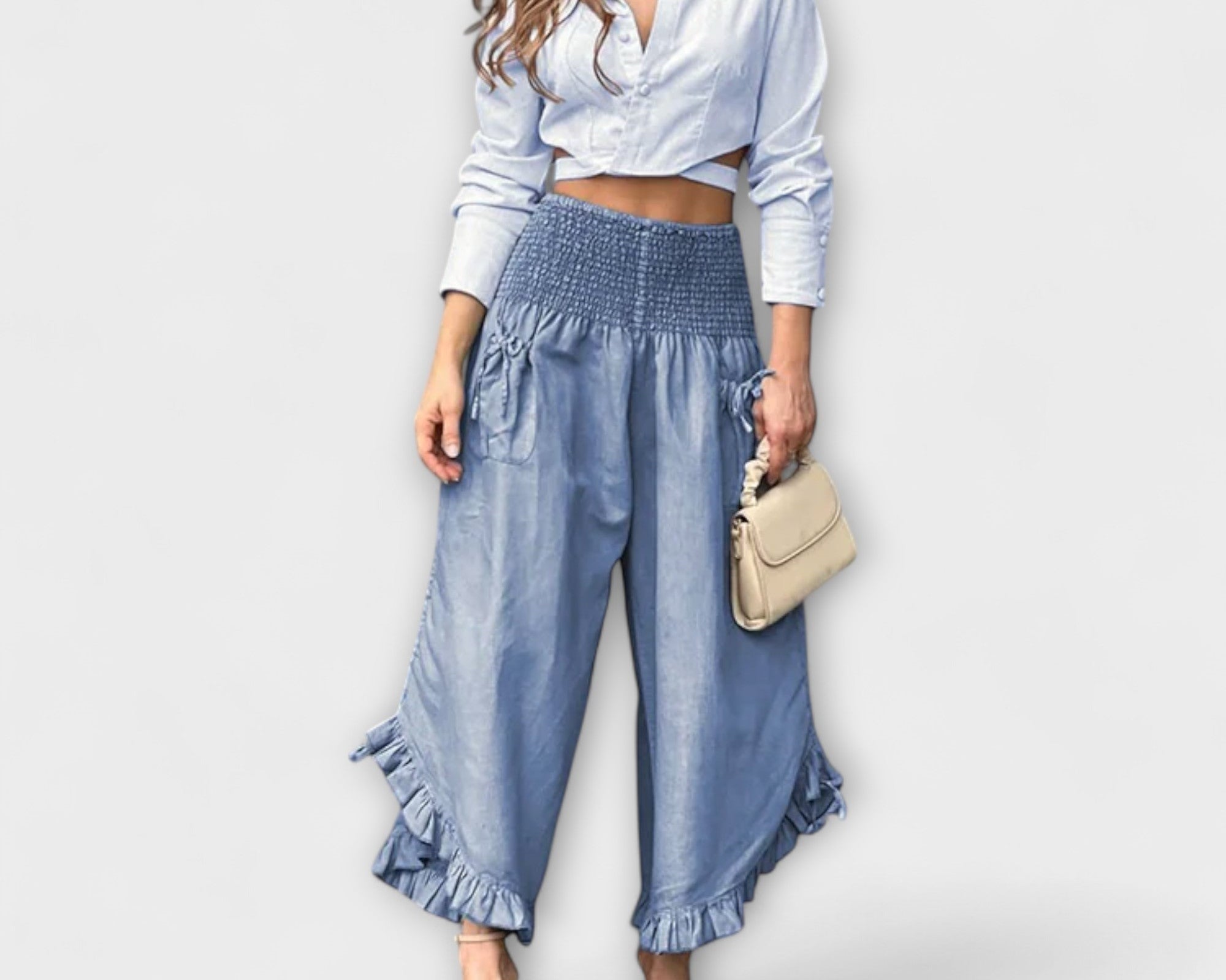 Jaya - Volné lněné kalhoty sódními záhyby