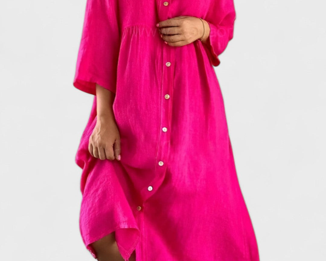 Isa - Bavlněno-lenová Košilová Šaty