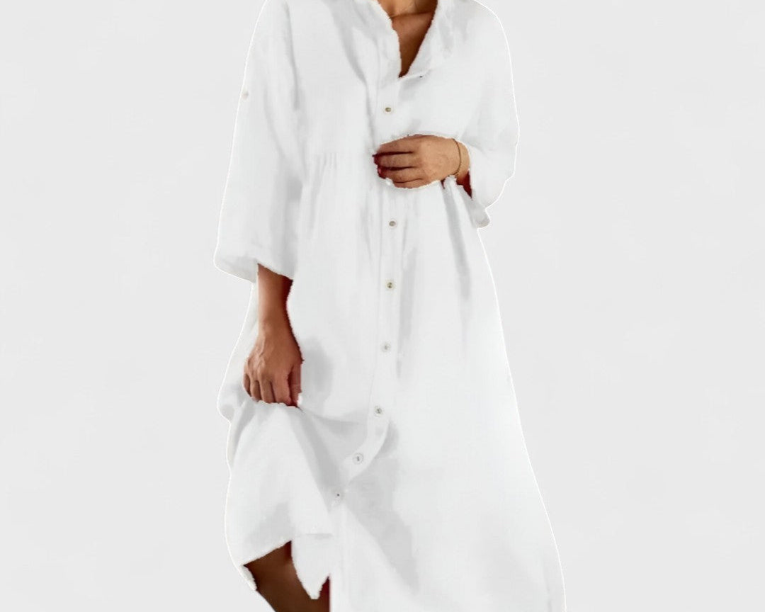 Isa - Bavlněno-lenová Košilová Šaty