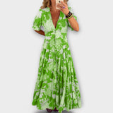 Catrisa - Kvetinový vzor V-krk šaty s kapsami