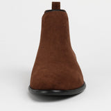 Minimalistické Slip-On Chelsea Boty – Hnědý Vzhled Semiše, Elastické Boční Panely, Plochý Podpatěk