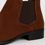 Minimalistické Slip-On Chelsea Boty – Hnědý Vzhled Semiše, Elastické Boční Panely, Plochý Podpatěk