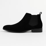 Minimalistické Slip-On Chelsea Boty – Černý Vzhled Z Semiše, Elastické Boční Panely, Plná Podpatka
