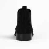 Minimalistické Slip-On Chelsea Boty – Černý Vzhled Z Semiše, Elastické Boční Panely, Plná Podpatka