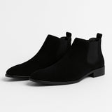 Minimalistické Slip-On Chelsea Boty – Černý Vzhled Z Semiše, Elastické Boční Panely, Plná Podpatka