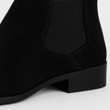 Minimalistické Slip-On Chelsea Boty – Černý Vzhled Z Semiše, Elastické Boční Panely, Plná Podpatka