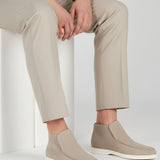 Pánské semišové loafers boty – Slip-On Chukka styl, plochý podpatek – Greige