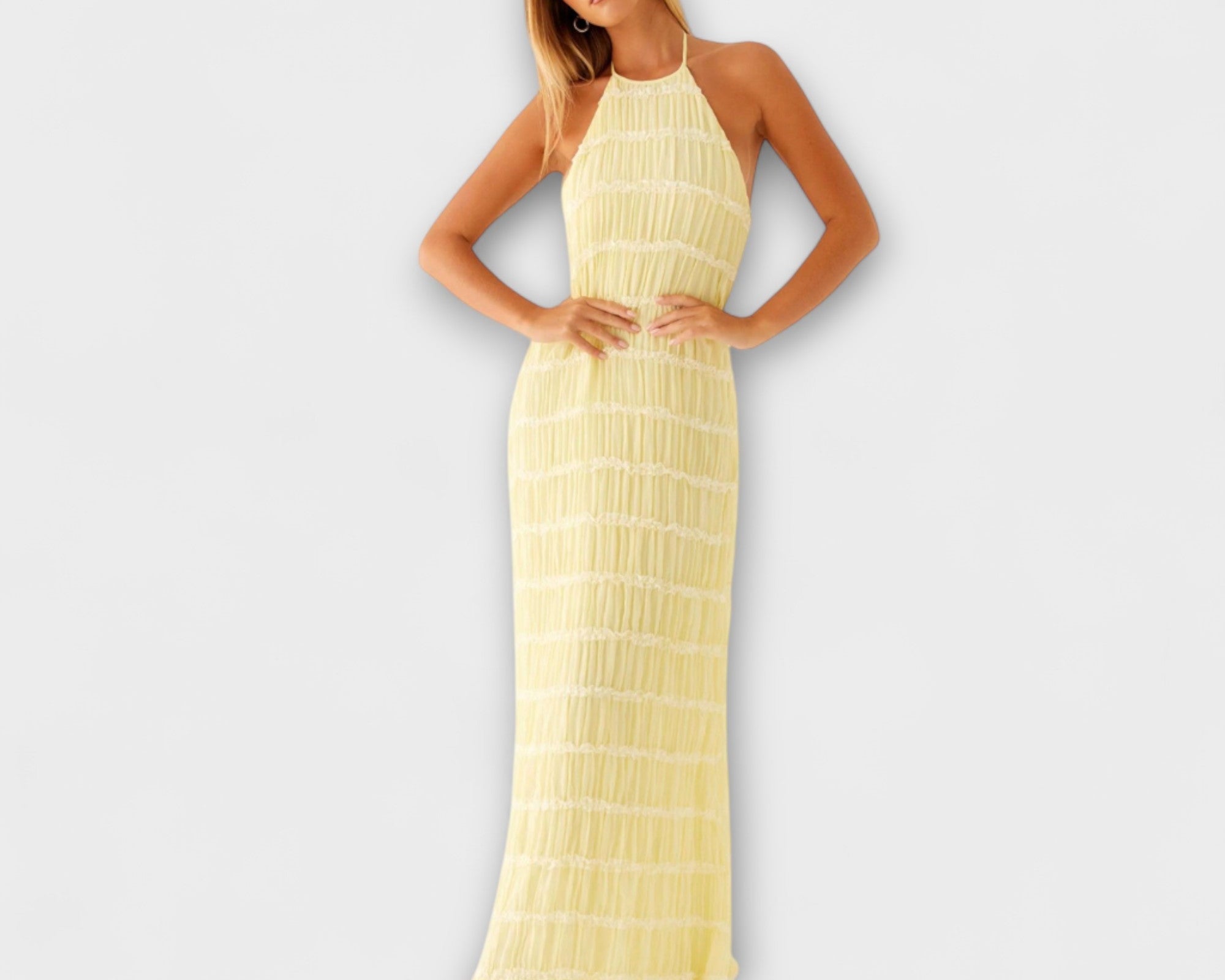 Adeline - Dlouhé šaty s ohlávkou výstřihem