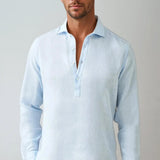 Lněná Pop-over Košile - Světle Modrá