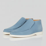 Pánské semišové loafery – Slip-On Chukka style, plochý podpatek – Světle modré