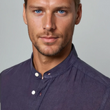 Lněná košile s bandovým límcem námořnická modrá