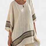 Souprava Středomoří Daisy z bensového lnu s elegantními červenými a zelenými pruhy