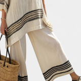 Souprava Středomoří Daisy z bensového lnu s elegantními červenými a zelenými pruhy