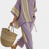 Sada z lněného bambusu s okouzlující levandulí a detaily ve žlutém pruhu