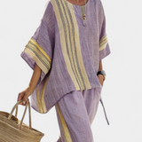 Sada z lněného bambusu s okouzlující levandulí a detaily ve žlutém pruhu