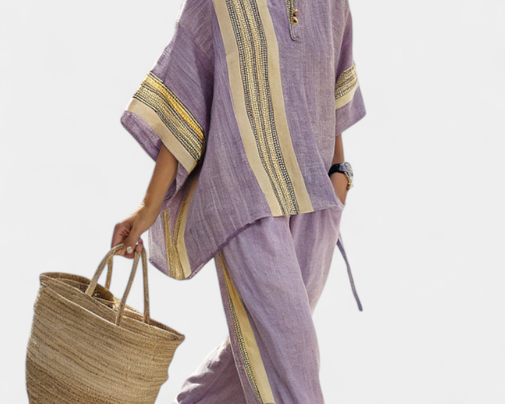 Sada z lněného bambusu s okouzlující levandulí a detaily ve žlutém pruhu