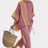 Sada z lněného bambusu s okouzlující levandulí a detaily ve žlutém pruhu