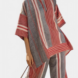 Oversize Daisy Salopeta z Lnu s Pruhy v Červené Korálové a Šedé, Moderní a Pohodlný Styl