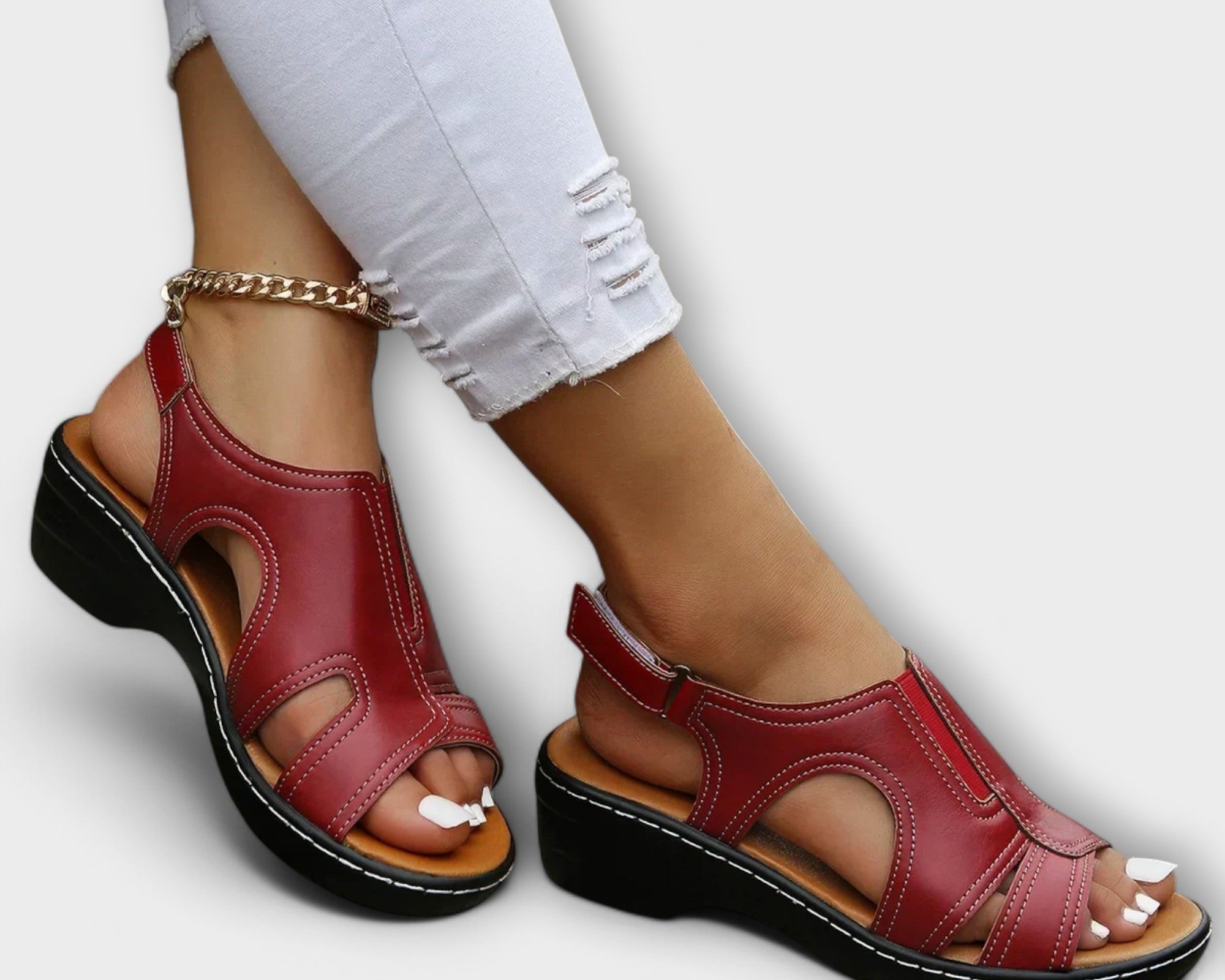 Chrisitina - Ortopedické kožené sandály s komfortním podpatkem