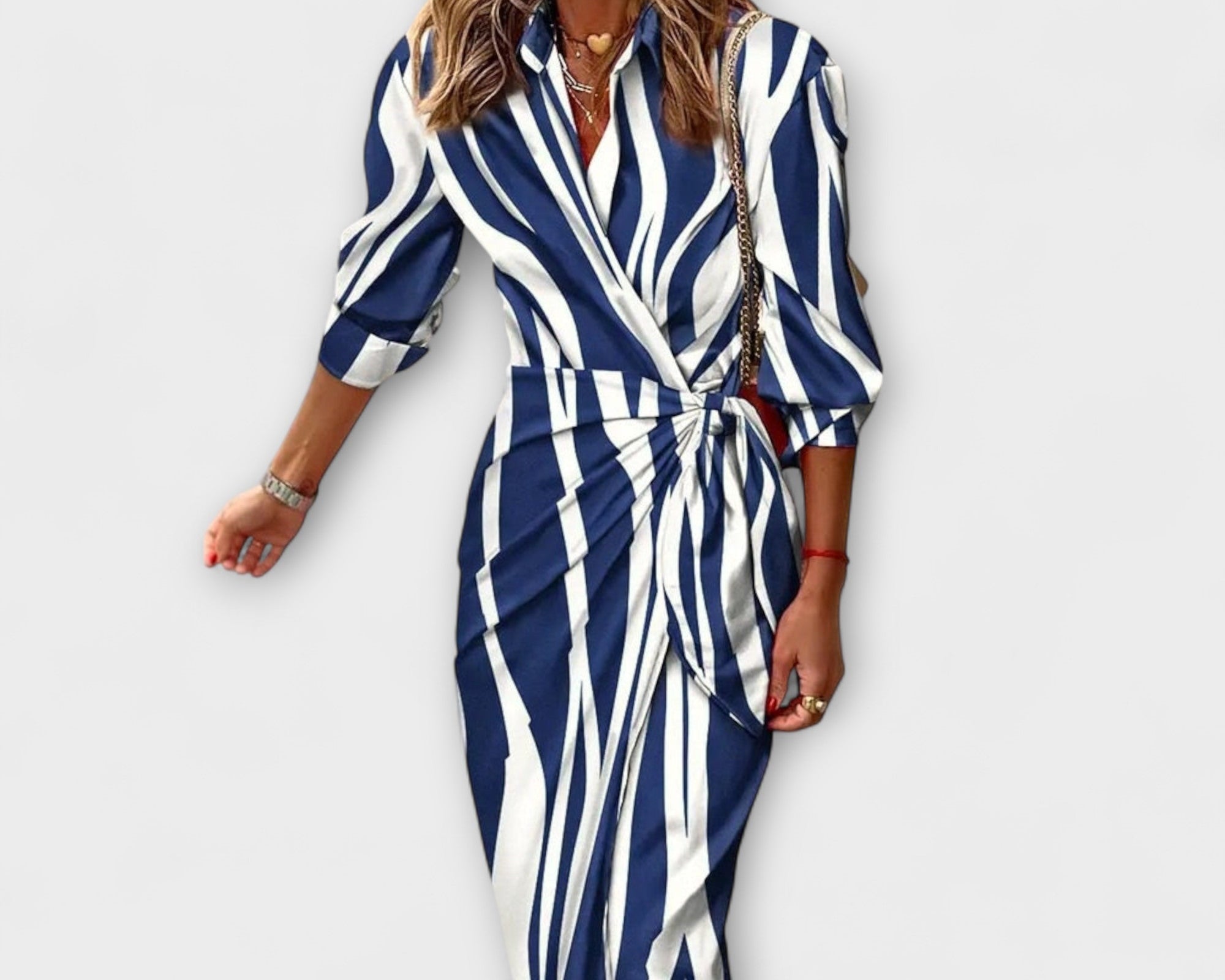 Clarissa - Pruhované Midi Košilové Šaty