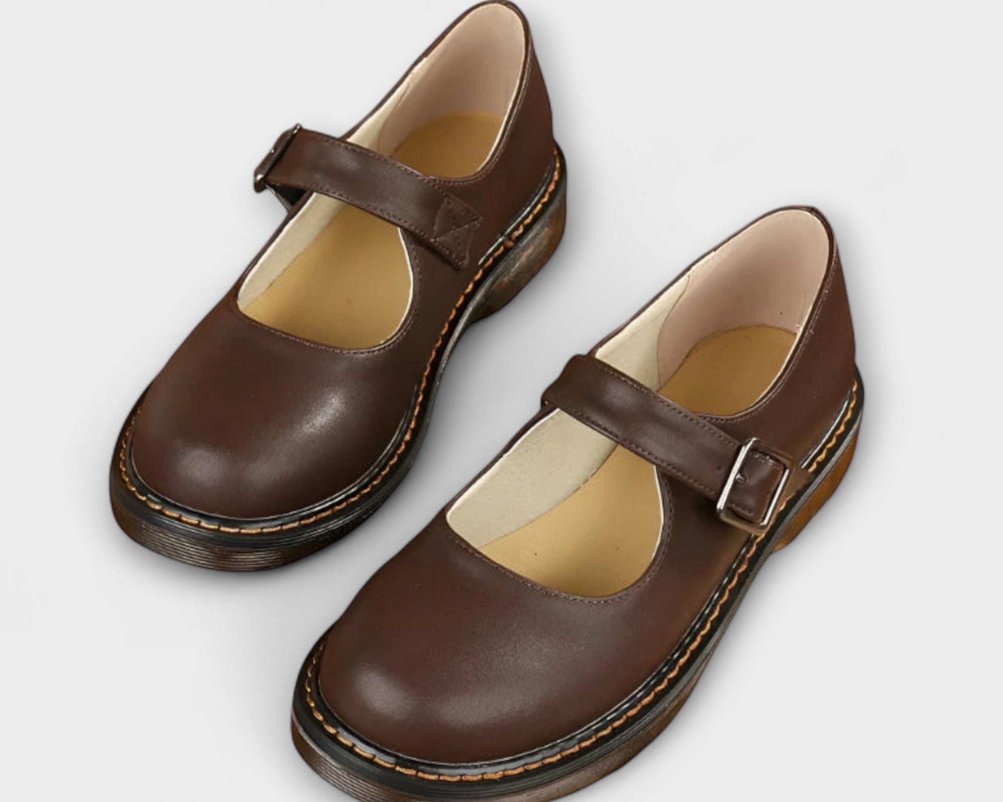 Dámské vintage boty Mary Jane – Klasické kožené boty sáskem a komfortní podrážkou