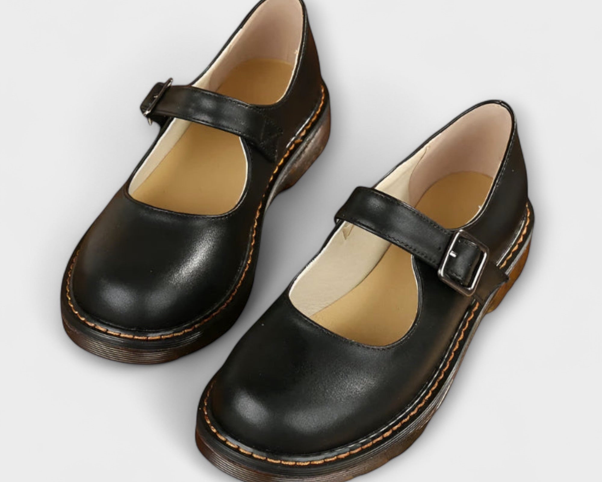 Dámské vintage boty Mary Jane – Klasické kožené boty sáskem a komfortní podrážkou