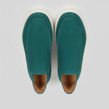 Pánské semišové loafers boty – Slip-On Chukka styl, plochý podpatek – Modrozelená