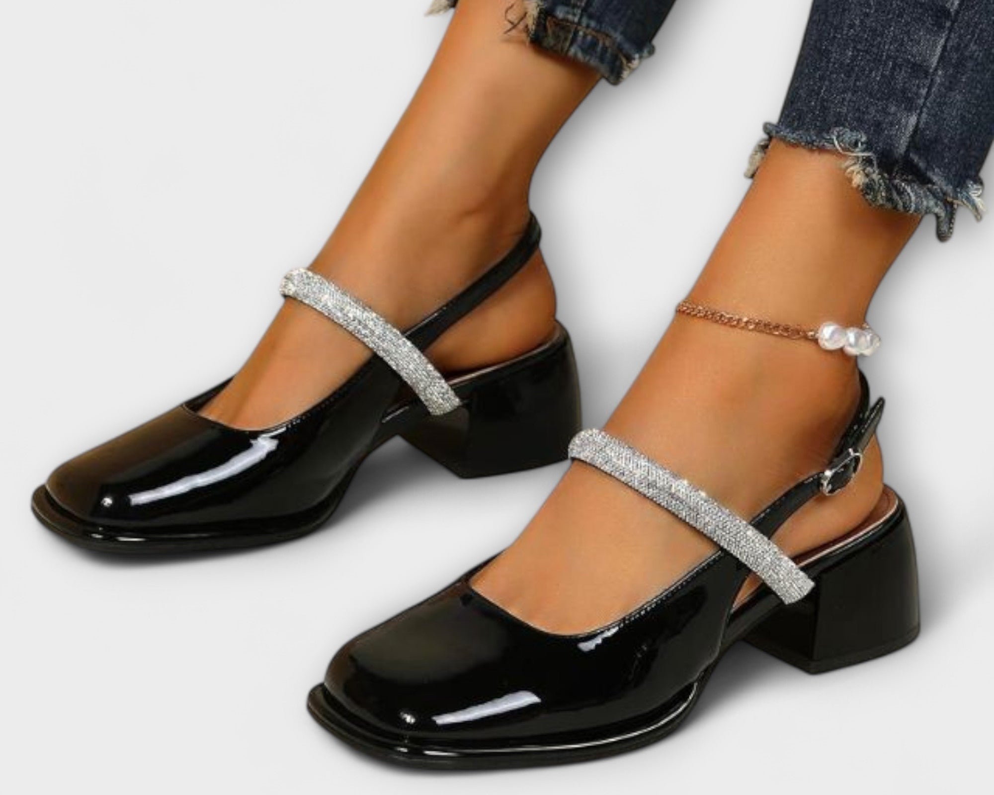 Celandra - Mary Janes s třpytivými pésky a blokovým podpatkem