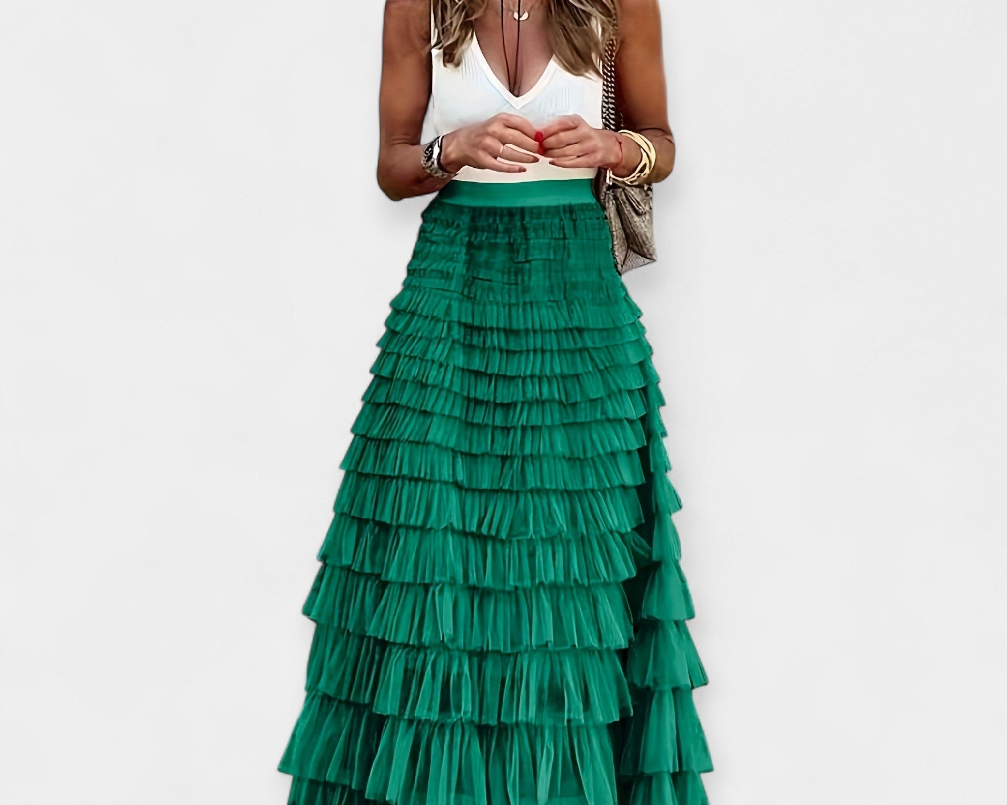 Boho Sukně s Síťovaným Saténovým Lemem