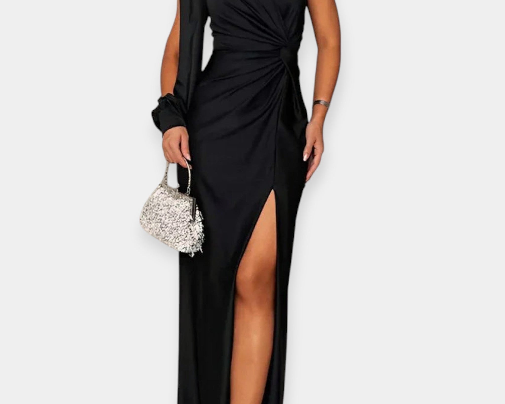 Maxi šaty s asymetrickým ramínkem a rozparkem 