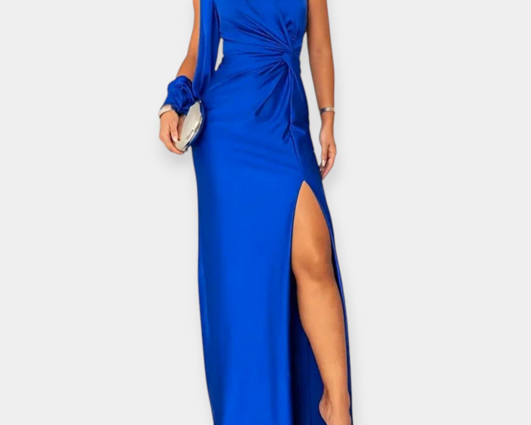 Maxi šaty s asymetrickým ramínkem a rozparkem 