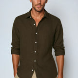 Esenciální Lněná Košile - Tmavě Hnědá