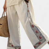 Souprava Středomoří Daisy z bensového lnu s elegantními červenými a zelenými pruhy