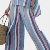 Elegantní pruhovaný set Daisy v odstínech malvy a světle modré pro sofistikovaný vzhled